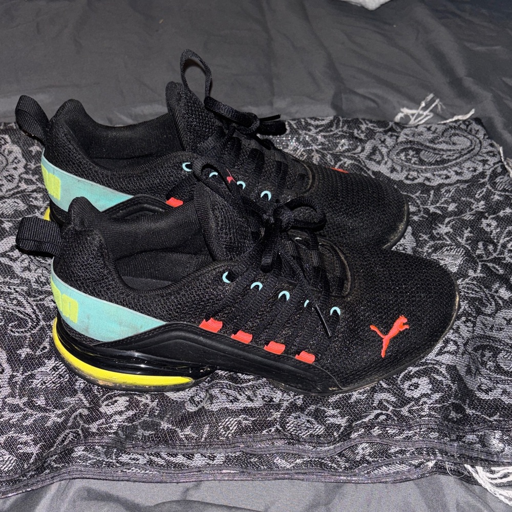 Puma Black Sneakers with Teal, Yellow & Coral Accents